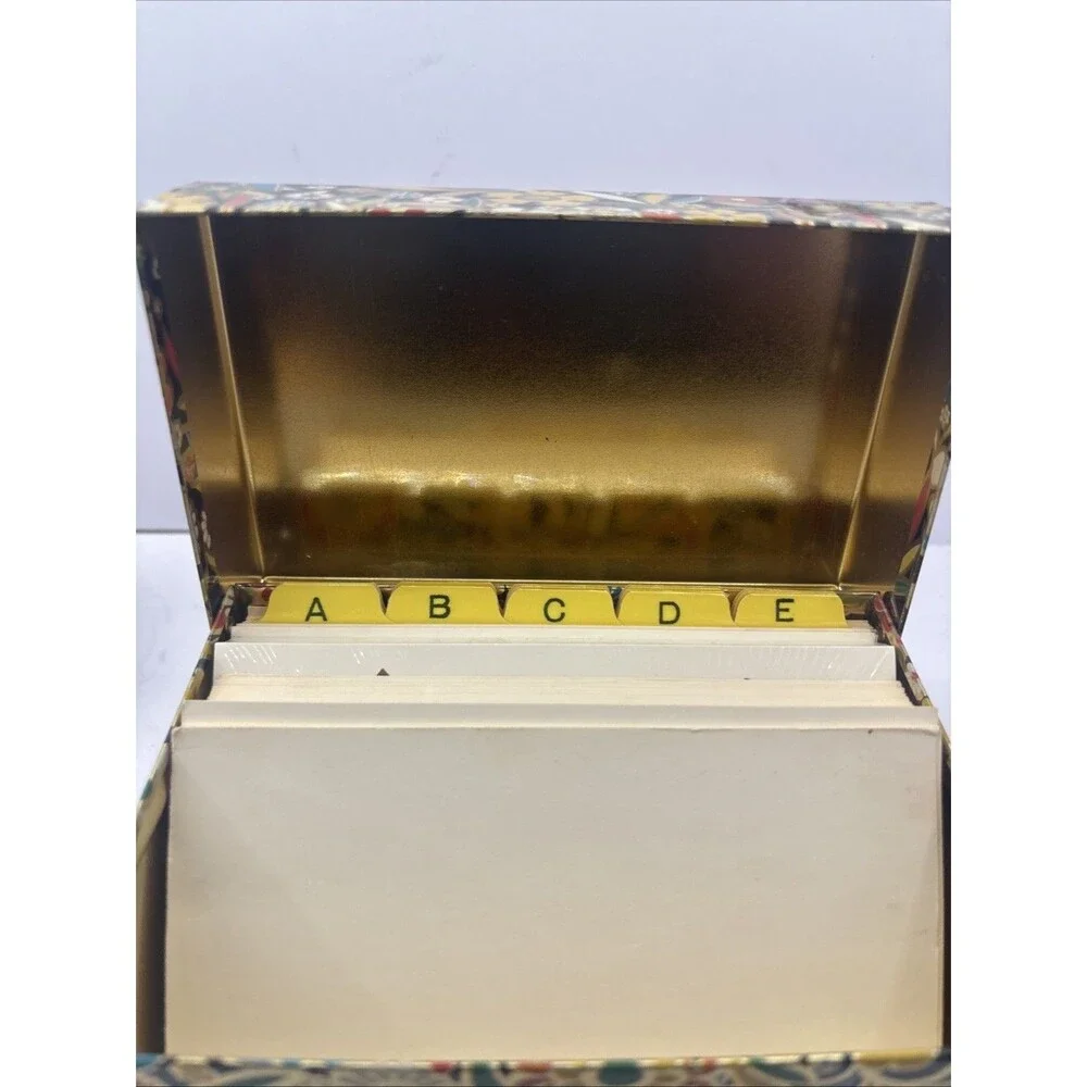Vintage J. Chein & Co. 1970s Tin Recipe Box Gold Mod Floral Litho USA